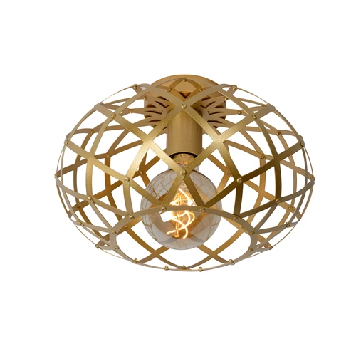 Lucide WOLFRAM - Plafonnière - Ø 30 cm - 1xE27 - Mat Goud / Messing - aangezet 2