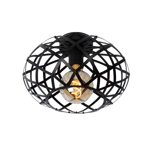 Lucide WOLFRAM - Plafonnière - Ø 30 cm - 1xE27 - Zwart - aangezet