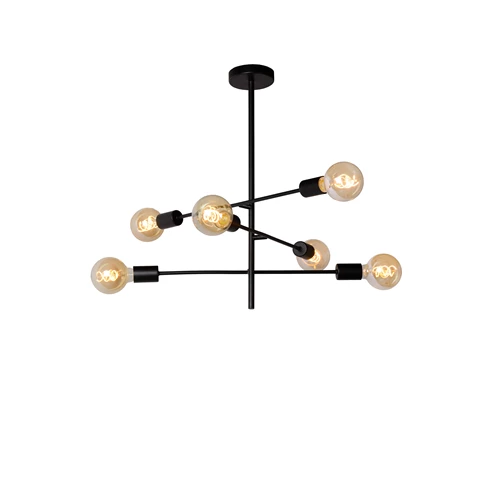 Lucide LESTER - Deckenleuchte - 6xE27 - Schwarz - eingeschaltet