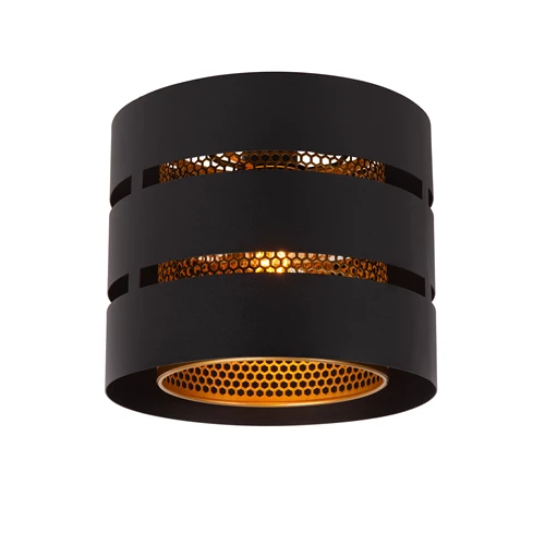Lucide ROSAS - Plafonnier - Ø 26 cm - 1xE27 - Noir - allumé