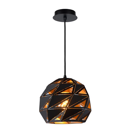 Lucide MALUNGA - Suspension - Ø 25 cm - 1xE27 - Noir - allumé