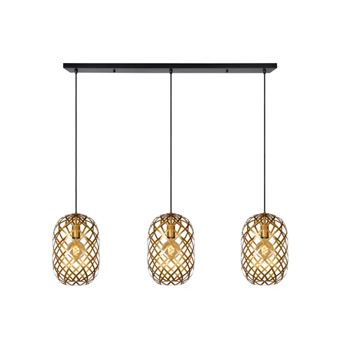 Lucide WOLFRAM - Pendelleuchten - 3xE27 - Mattes Gold / Messing - eingeschaltet 2