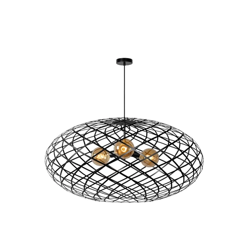 Lucide WOLFRAM - Hanglamp - Ø 100 cm - 3xE27 - Zwart - aangezet
