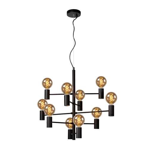 Lucide LEANNE - Suspension - Ø 65 cm - 10xE27 - Noir - allumé