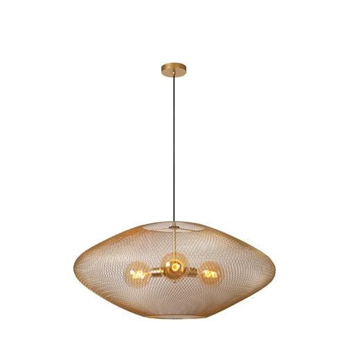 Lucide MESH - Suspension - Ø 85 cm - 3xE27 - Or Mat / Laiton - allumé 2