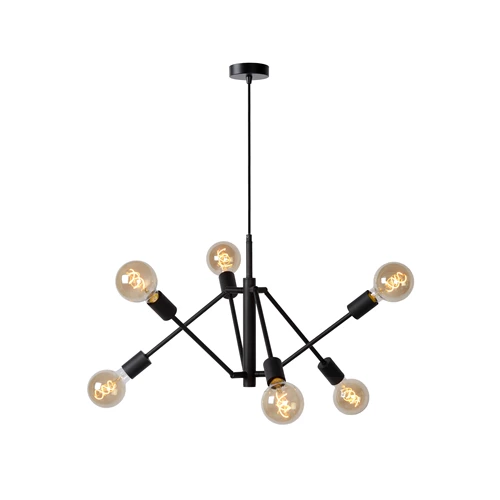 Lucide LESTER - Pendant light - 6xE27 - Black - turned on