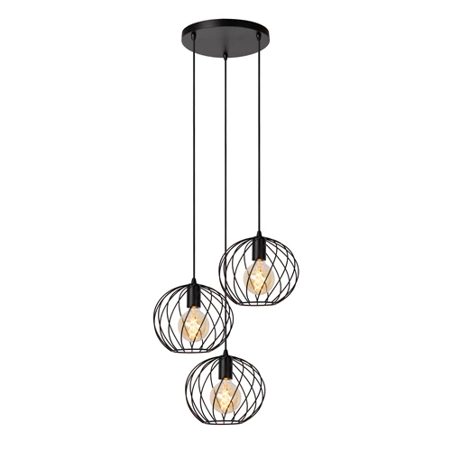 Lucide DANZA - Pendelleuchten - Ø 50 cm - 3xE27 - Schwarz - eingeschaltet