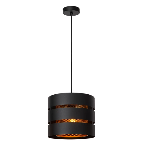 Lucide ROSAS - Hanglamp - Ø 26 cm - 1xE27 - Zwart - aangezet