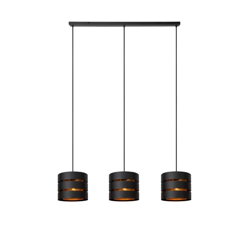 Lucide ROSAS - Pendant light - 3xE27 - Black - turned on