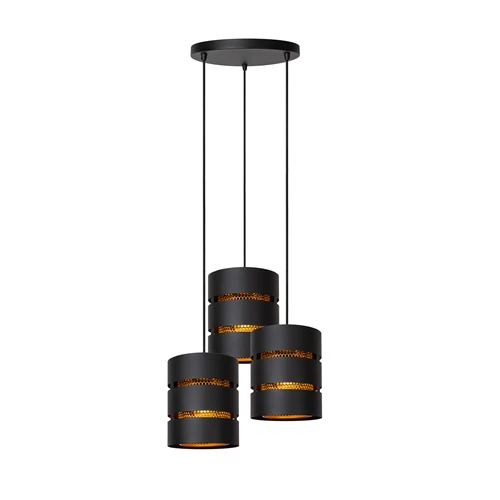 Lucide ROSAS - Pendelleuchten - Ø 43 cm - 3xE27 - Schwarz - eingeschaltet