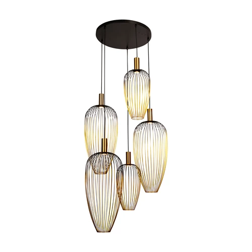 Lucide AURELIE - Pendant light - 5xGU10 (MR11) - Suitable for double-height spaces and high ceiling - Gold | Vibes - turned on