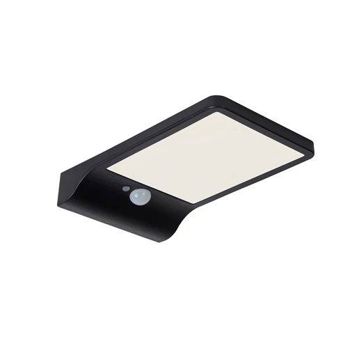 Lucide BASIC - Applique murale- Énergie Solaire - LED - 1x3W 2700K - IP44- Détecteur De Mouvement & Jour/Nuit - Noir - allumé