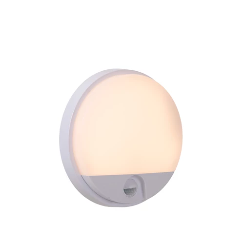 Lucide HUPS IR - Wandlamp Binnen/Buiten - Ø 21 cm - LED - 1x10W 3000K - IP54 - Bewegingssensor - Wit - aangezet 1