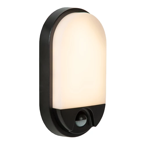 Lucide HUPS IR - Wandlamp Binnen/Buiten - LED - 1x10W 3000K - IP54 - Beweging & dag/nacht sensor - Zwart - aangezet