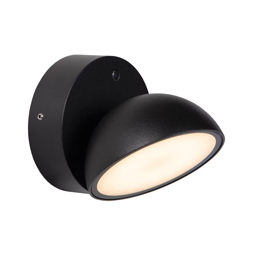 Lucide FINN - Wandleuchte Innen/Außen - LED - 1x12W 3000K - IP54 - Tag/Nacht-Sensor - Schwarz - eingeschaltet