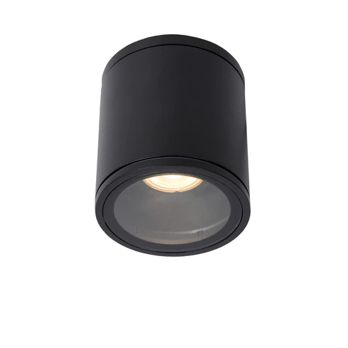 Lucide AVEN - Spot plafond Salle de bains - Ø 9 cm - 1xGU10 - IP65 - Noir - allumé