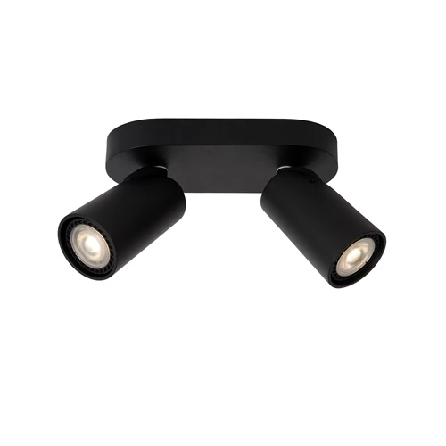 Lucide XYRUS - Plafondspot - LED Dim to warm - GU10 - 2x5W 2200K/3000K - Zwart - aangezet