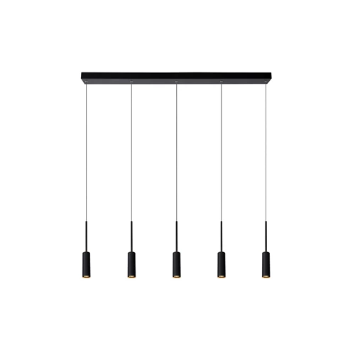 Lucide TUBULE - Pendelleuchten - LED - 5x7W 2700K - Schwarz - eingeschaltet