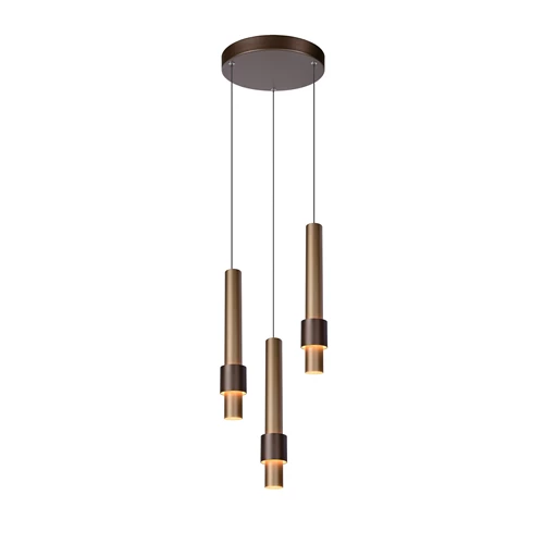Lucide MARGARY - Hanglamp - Ø 28 cm - LED Dimb. - 3x4W 2700K - Koffie - aangezet 6