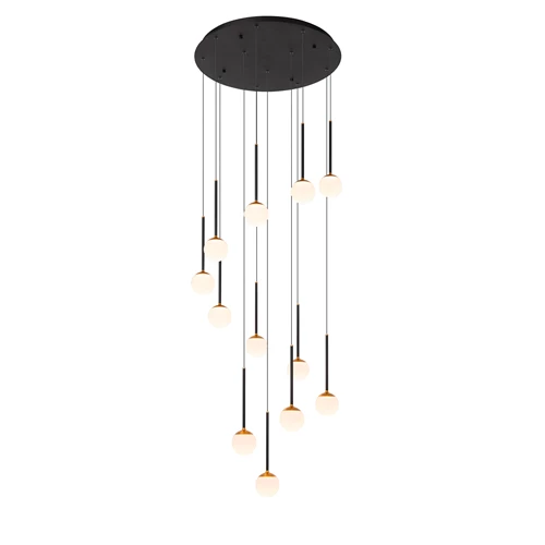 Lucide CALINA - Suspension - Ø 69,9 cm - LED Dim. - 12x7,7W 2700K - Noir | Premium - allumé