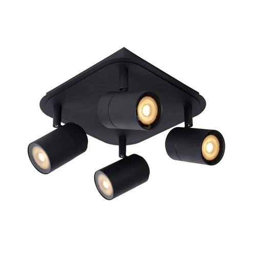 Lucide LENNERT - Deckenstrahler Badezimmer - LED Dim. - GU10 - 4x5W 3000K - IP44 - Schwarz - eingeschaltet