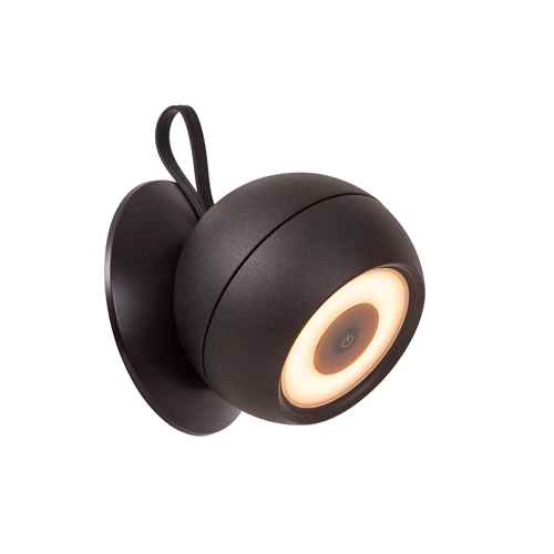 Lucide LUNEX - Applique murale Rechargeable Intérieur/Extérieur - Batterie/Piles - LED Dim. - 1x2W 3000K - IP54 - Magnétique - Noir - allumé