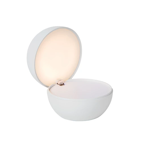 Lucide CLIPPER - Lampe de table Rechargeable - Batterie/Piles - Ø 12 cm - LED - 1x2,2W 2700K - Blanc - allumé 1