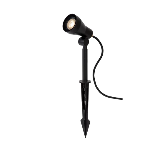 Lucide SPIKE - Foco de jardín - Ø 6,5 cm - LED Regul. - GU10 - 1x5W 3000K - IP54 - Negro - encendido