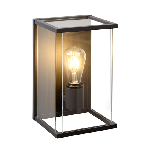 Lucide CLAIRE - Applique murale Intérieur/Extérieur - 1xE27 - IP54 - Anthracite - allumé
