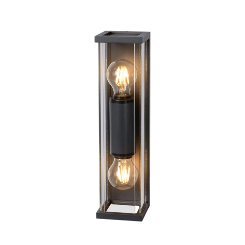 Lucide CLAIRE - Wandlamp Binnen/Buiten - 2xE27 - IP54 - Antraciet - aangezet