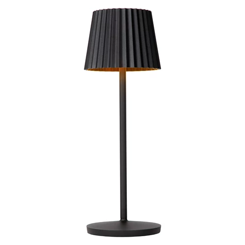 Lucide JUSTINE - wiederaufladbare Tischlampe Innen/Außen - Akku/Batterie - LED Dim. - 1x2W 2700K - IP54 - Mit kabelloser Ladestation - Schwarz - eingeschaltet