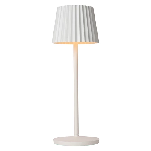 Lucide JUSTINE - Lampe de table Rechargeable Intérieur/Extérieur - Batterie/Piles - LED Dim. - 1x2W 2700K - IP54 - Avec station de charge sans fil - Blanc - allumé 1