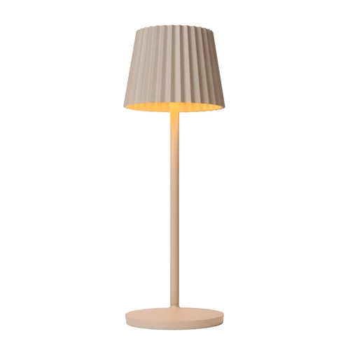 Lucide JUSTINE - Lámpara de mesa Recargable Dentro/Fuera - Batería/acumulador - LED Regul. - 1x2W 2700K - IP54 - Con estación de carga inalámbrica - Beige - encendido 8