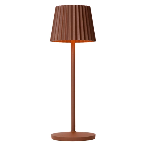 Lucide JUSTINE - Lampe de table Rechargeable Intérieur/Extérieur - Batterie/Piles - LED Dim. - 1x2W 2700K - IP54 - Avec station de charge sans fil - Rouille - allumé 7