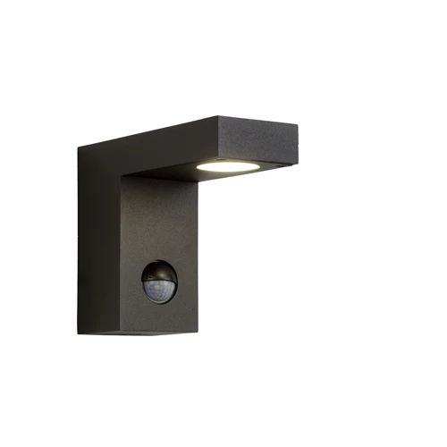 Lucide TEXAS-IR - Wandstrahler / Wandleuchte Innen/Außen - LED - 1x7W 3000K - IP54 - Bewegung und Tag/Nacht-Sensor (Abschaltbar) - Anthrazit - eingeschaltet