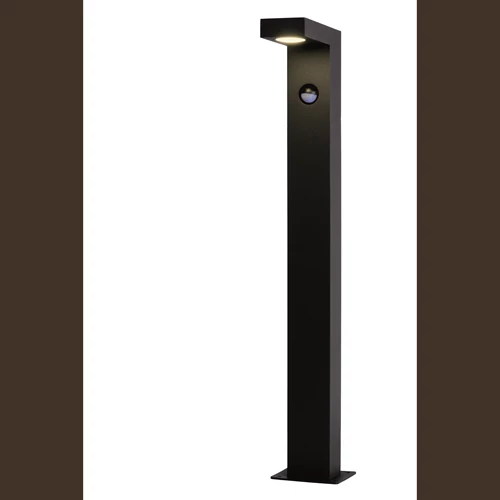 Lucide TEXAS-IR - Sokkellamp - LED - 1x7W 3000K - IP54 - Beweging & dag/nacht sensor (uitschakelbaar) - Antraciet - aangezet