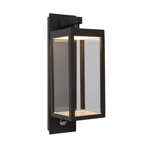 Lucide CLAIRETTE - Wandlamp Binnen/Buiten - LED - 1x13W 3000K - IP54 - Beweging & dag/nacht sensor - Antraciet - aangezet
