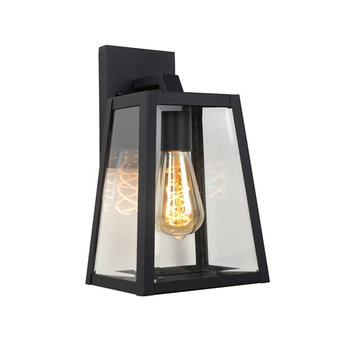Lucide MATSLOT - Applique murale Intérieur/Extérieur - 1xE27 - IP23 - Noir - allumé
