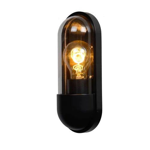 Lucide CAPSULE - Applique murale Intérieur/Extérieur - 1xE27 - IP54 - Noir - allumé