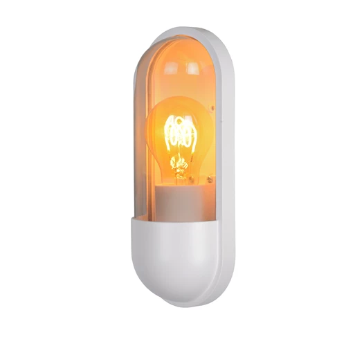 Lucide CAPSULE - Applique murale Intérieur/Extérieur - 1xE27 - IP54 - Blanc - allumé 1