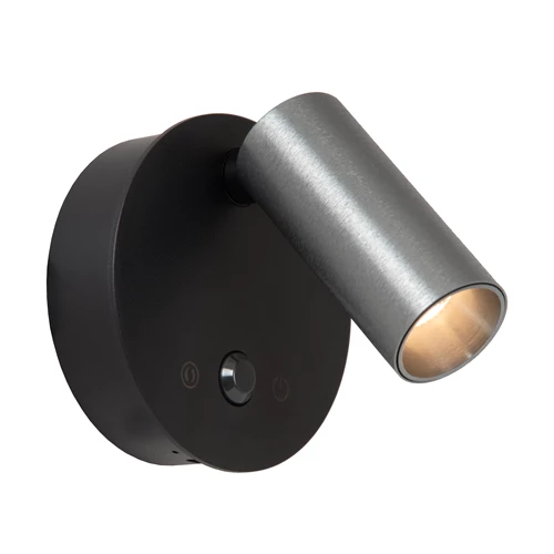 Lucide TONI - Oplaadbare Wandspot / Wandlamp - Accu/Batterij - Ø 8,1 cm - LED Dimb. - CCT - 1x2W 2700K/4000K - Bewegingssensor (uitschakelbaar) - Magnetisch - Grijs ijzer - aangezet 5