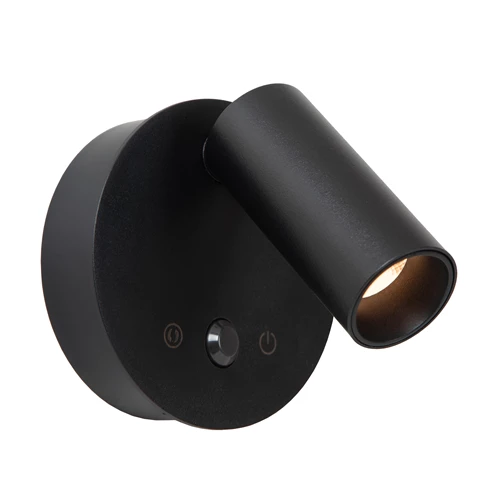 Lucide TONI - Oplaadbare Wandspot / Wandlamp - Accu/Batterij - Ø 8,1 cm - LED Dimb. - CCT - 1x2W 2700K/4000K - Bewegingssensor (uitschakelbaar) - Magnetisch - Zwart - aangezet