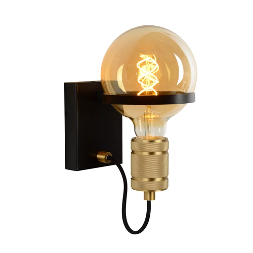 Lucide OTTELIEN - Lámpara de pared - Ø 17,7 cm - 1xE27 - Negro - encendido