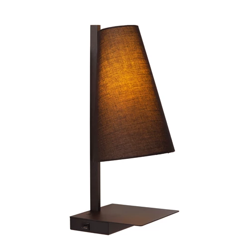 Lucide GREGORY - Bettlampe / Wandleuchte - 1xE27 - Mit USB-Ladepunkt - Schwarz - eingeschaltet