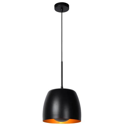 Lucide NOLAN - Hanglamp - Ø 24 cm - 1xE27 - Zwart - aangezet