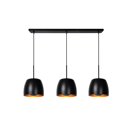 Lucide NOLAN - Hanglamp - 3xE27 - Zwart - aangezet