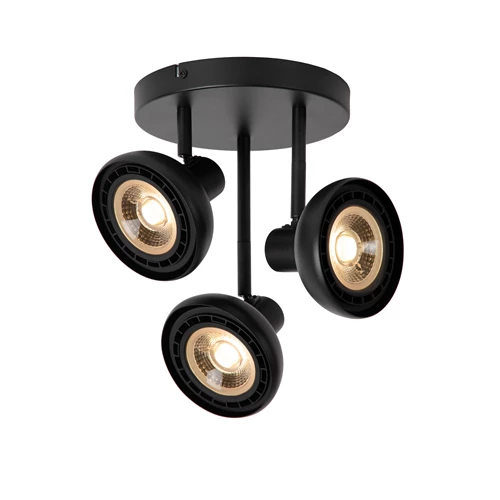Lucide SENSAS - Spot plafond - Ø 25,8 cm - 3xGU10 (ES111) - Noir - allumé
