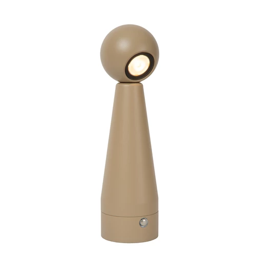 Lucide IPSOS - Lampe de table Rechargeable - Batterie/Piles - LED Dim. - 1x3W 2700K - Taupe - allumé 1