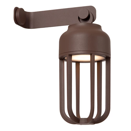 Lucide WELLS - Lámpara de pared Recargable Dentro/Fuera - Batería/acumulador - Ø 10 cm - LED Regul. - CCT - 1x5W 2700K/4000K - IP54 - Marrón óxido | Essential - encendido 7