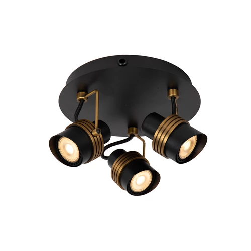 Lucide TUNDRAN - Spot plafond - Ø 21 cm - 3xGU10 - Noir - allumé